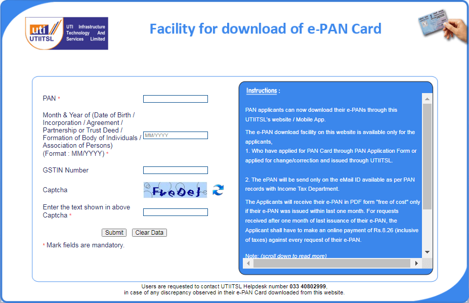 Pan Card Download