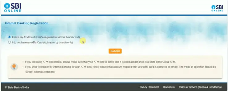 SBI Internet Banking Registration