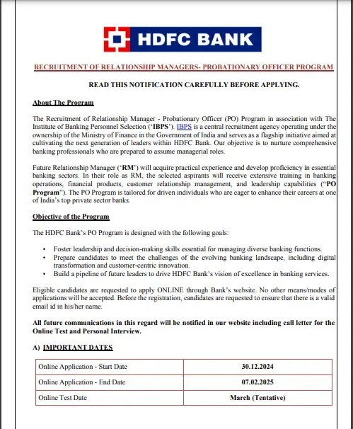 HDFC Bank PO Recruitment 2025