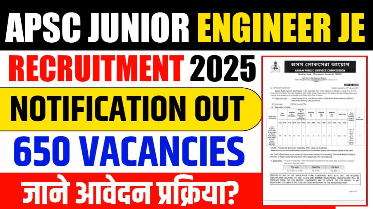 APSC Junior Engineer JE Recruitment 2025