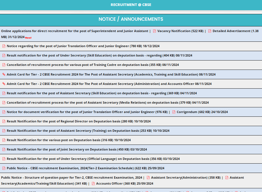 CBSE Superintendent And Junior Assistant Recruitment 2025