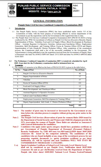 PPSC Punjab PCS Notification 2025