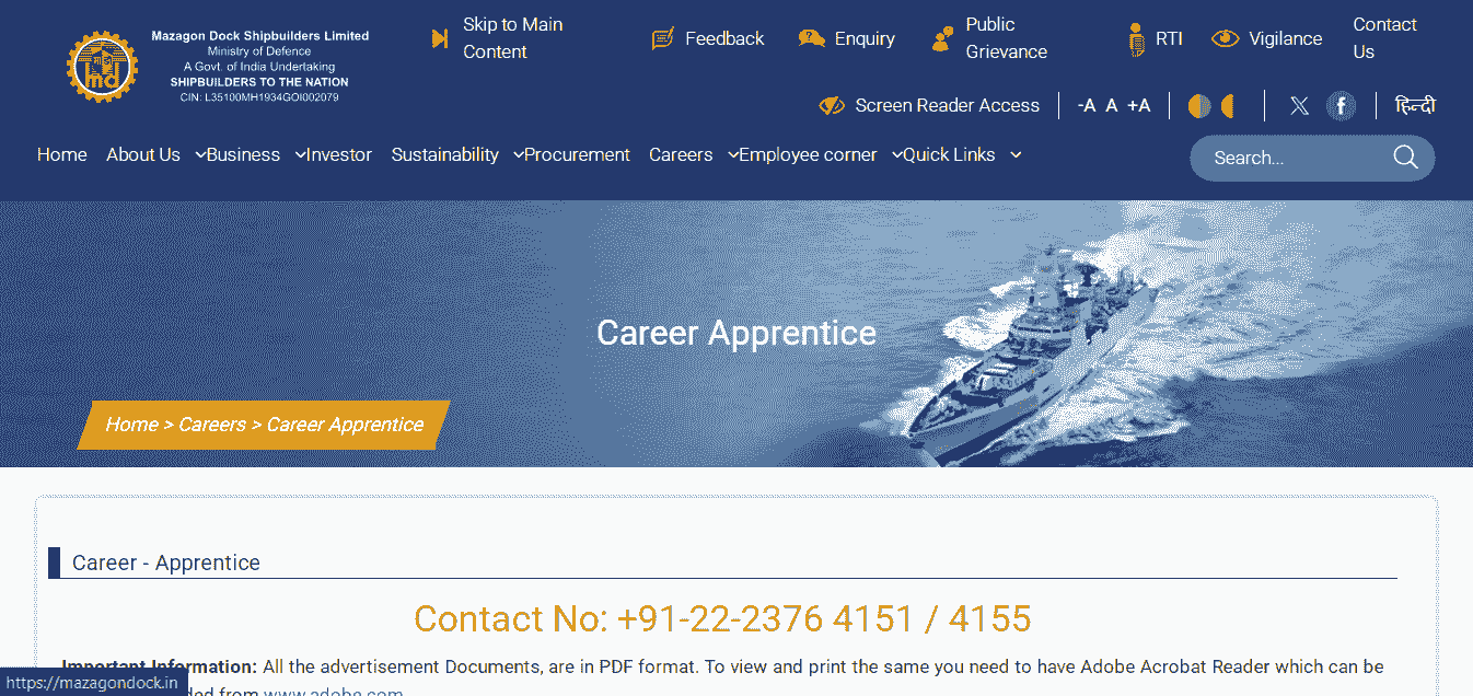 Mazagon Dock (MDL) Apprentice Recruitment 2025