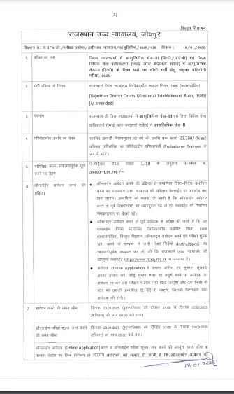 Rajasthan High Court Stenographer Recruitment 2025