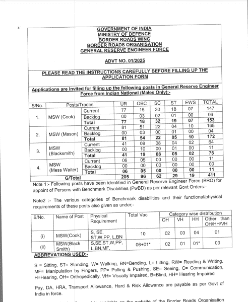 BRO MSW Recruitment 2025