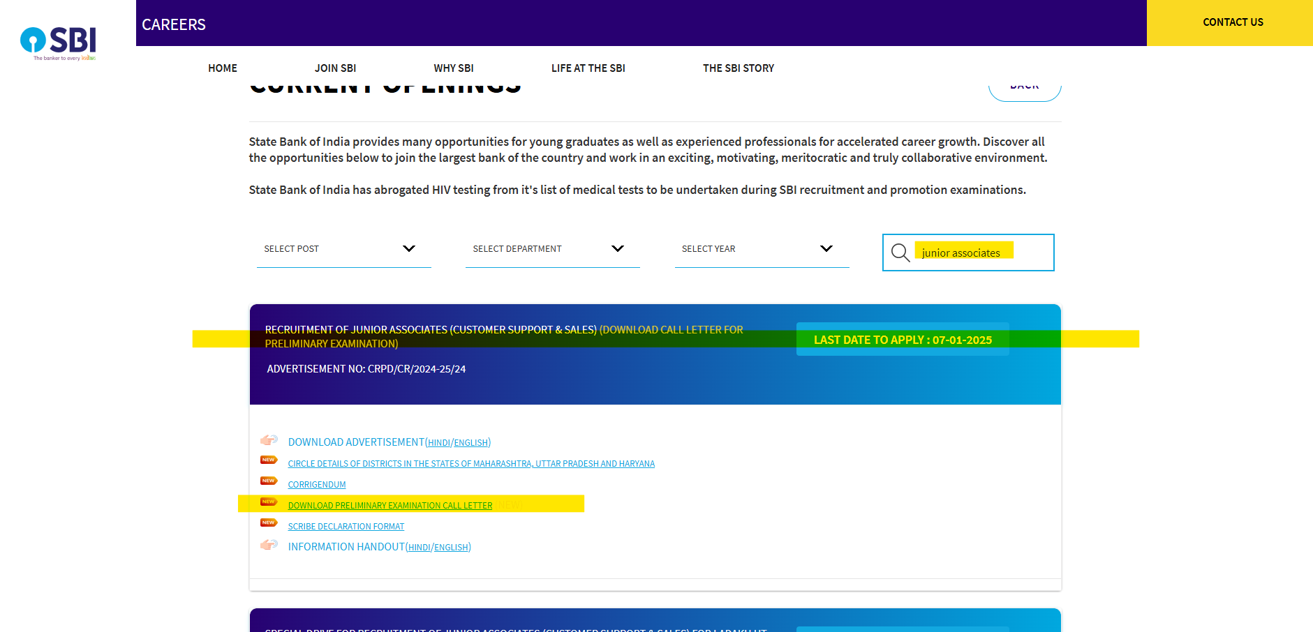 SBI Clerk Pre Admit Card 2025